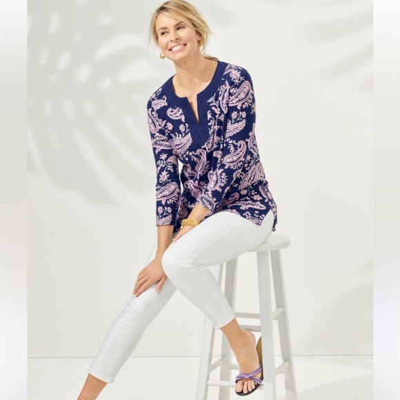 Talbots paisley print tunic top slit neck 3/4 sleeves 1X - Picture 2 of 9